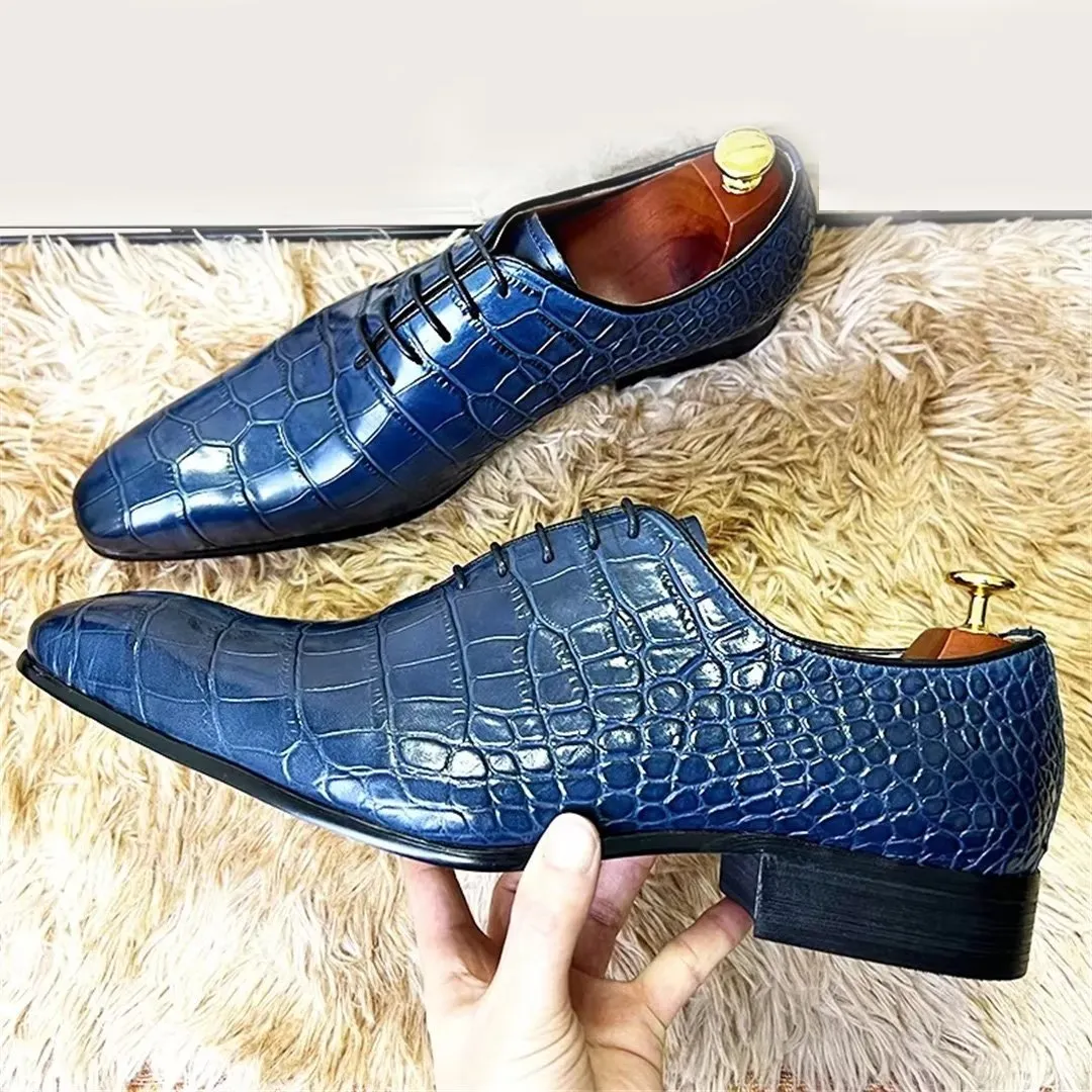 LeatherLux Genuine Crocodile Patterned Autumn Dress Shoes