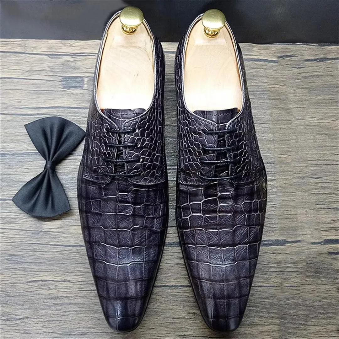 LeatherLux Genuine Crocodile Patterned Autumn Dress Shoes