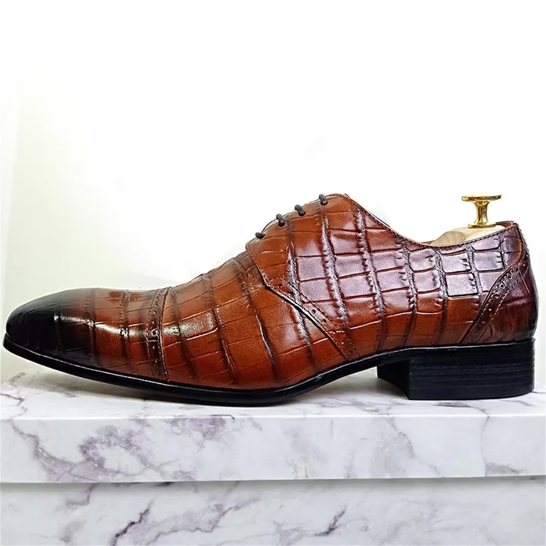 LeatherLux Genuine Crocodile Patterned Autumn Dress Shoes