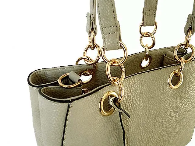 LIGHT GREY MULTI-COMPARTMENT CHAIN HANDBAG WITH STRAP