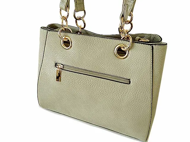 LIGHT GREY MULTI-COMPARTMENT CHAIN HANDBAG WITH STRAP