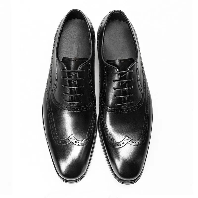 LuxeExo Cow Leather Brogue Lace-Up Dress Shoes