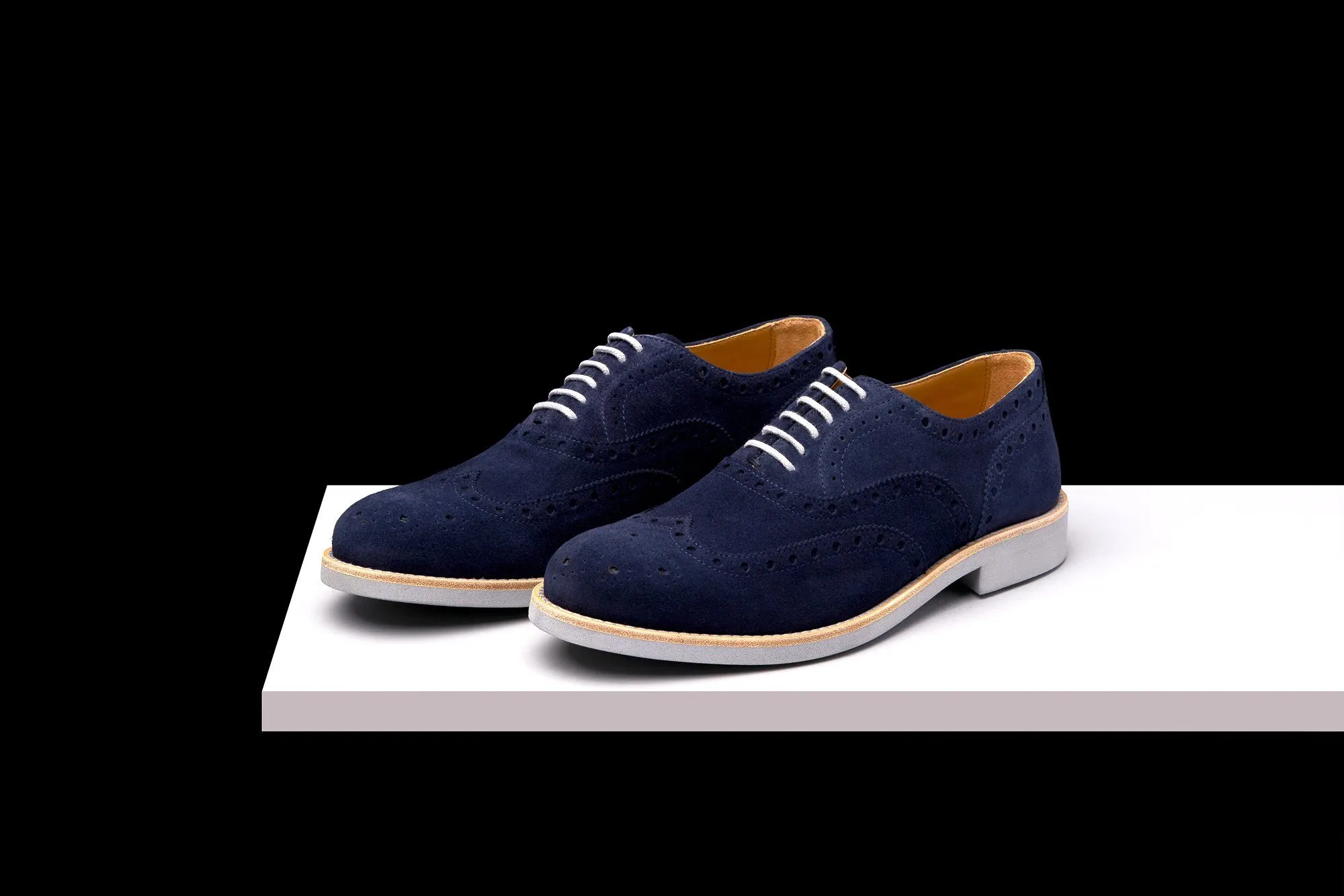 Mens Blue & Grey Suede Wingtip Dress Shoes