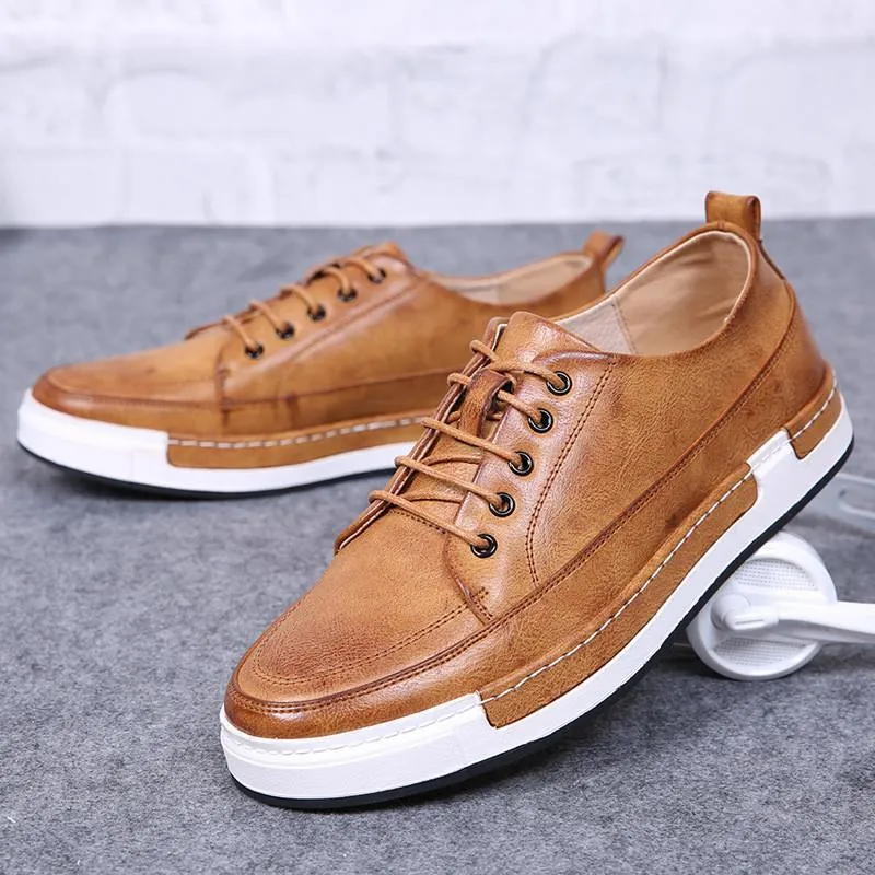 Mens Casual Breathable Leather Lace Up Shoes