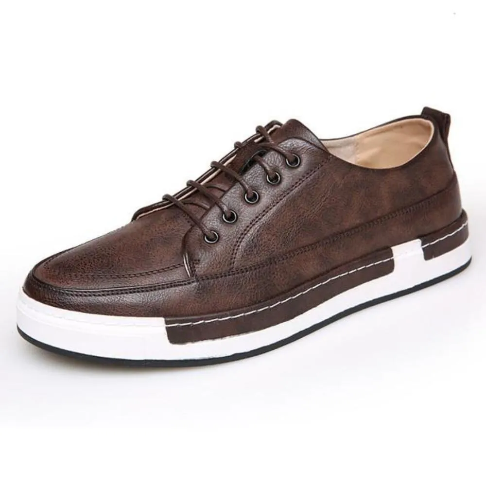 Mens Casual Breathable Leather Lace Up Shoes