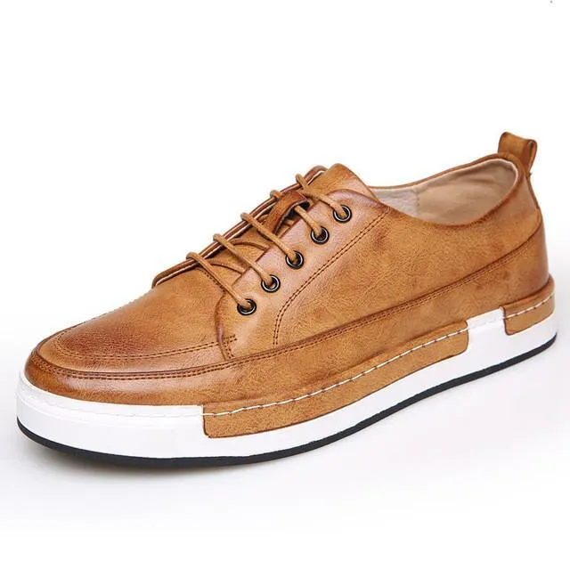 Mens Casual Breathable Leather Lace Up Shoes