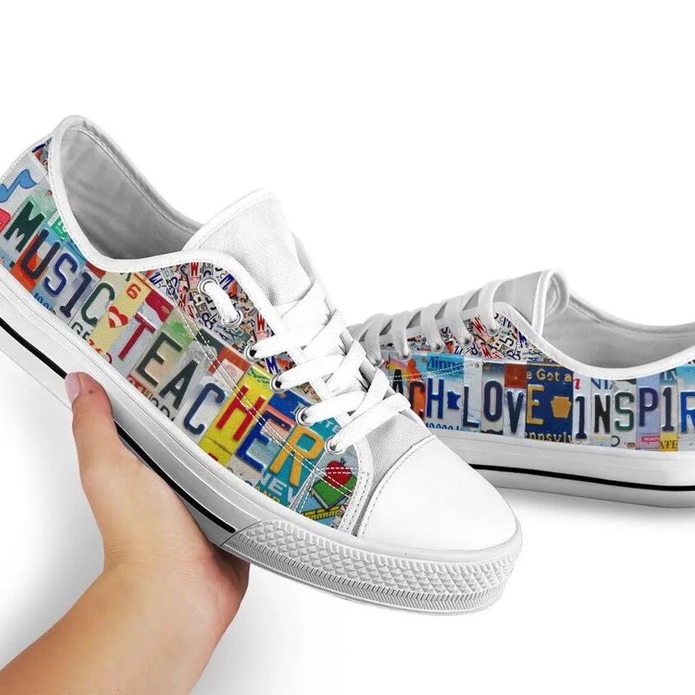 Music Teacher License Plates Low Top Shoes, Teacher Shoes, Low Top Sneakers