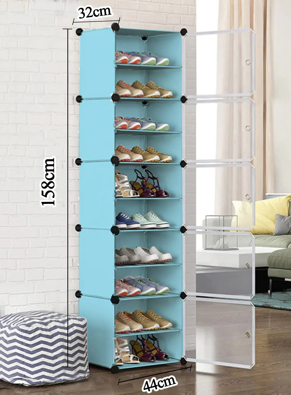 Oumffy Shoe Rack Portable Shoe Rack Organizer 30 Pair Tower Shelf Storage Cabinet Stand Expandable For Heels, Boots, Slippers, 10 Tier Blue (Blue,Sheet Plastic)