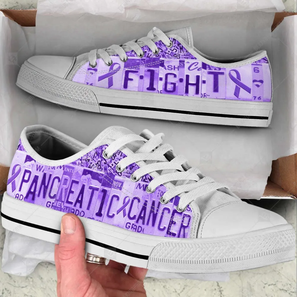 Pancreatic Cancer Low Top Canvas Shoes - Fight License Plates Purple, Best Canvas Shoes, Low Top Sneaker