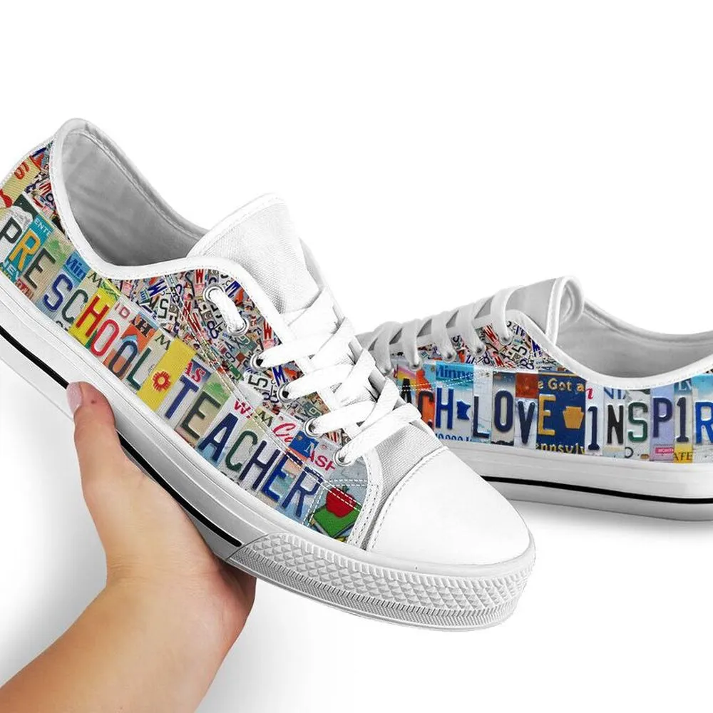 Preschool Teacher Inspire License Plates Low Top Shoes, Teacher Shoes, Low Top Sneakers