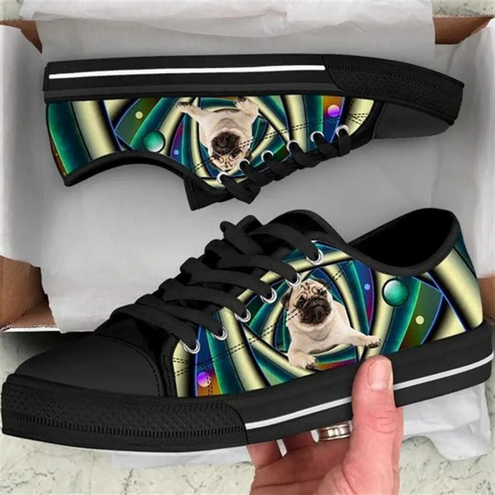 Pug Dog Geometric Swirl Pattern Decorative Canvas Low Top Shoes - Low Top Shoes Mens, Women, Dog Printed Shoes, Canvas Shoes For Men, Women