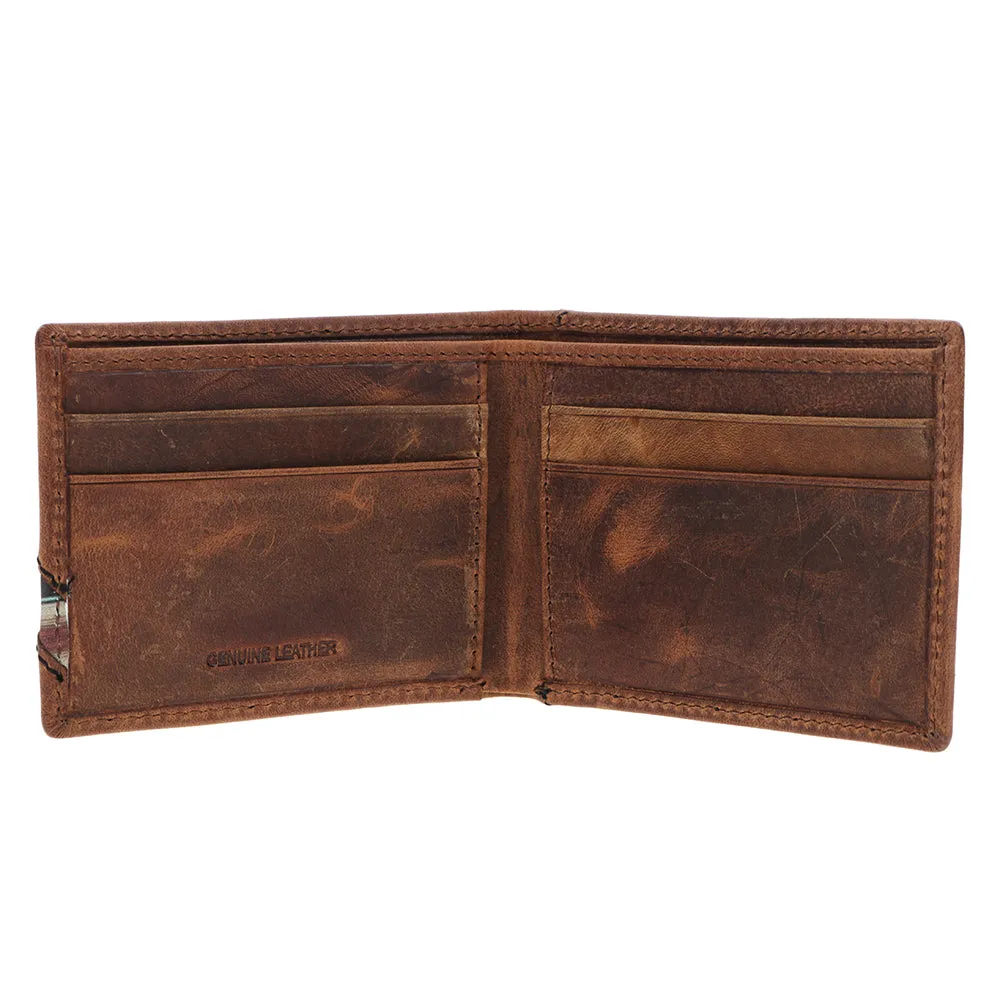 "Hawk" Front Pocket Bifold Wallet Brown w/ Navajo Serape Print