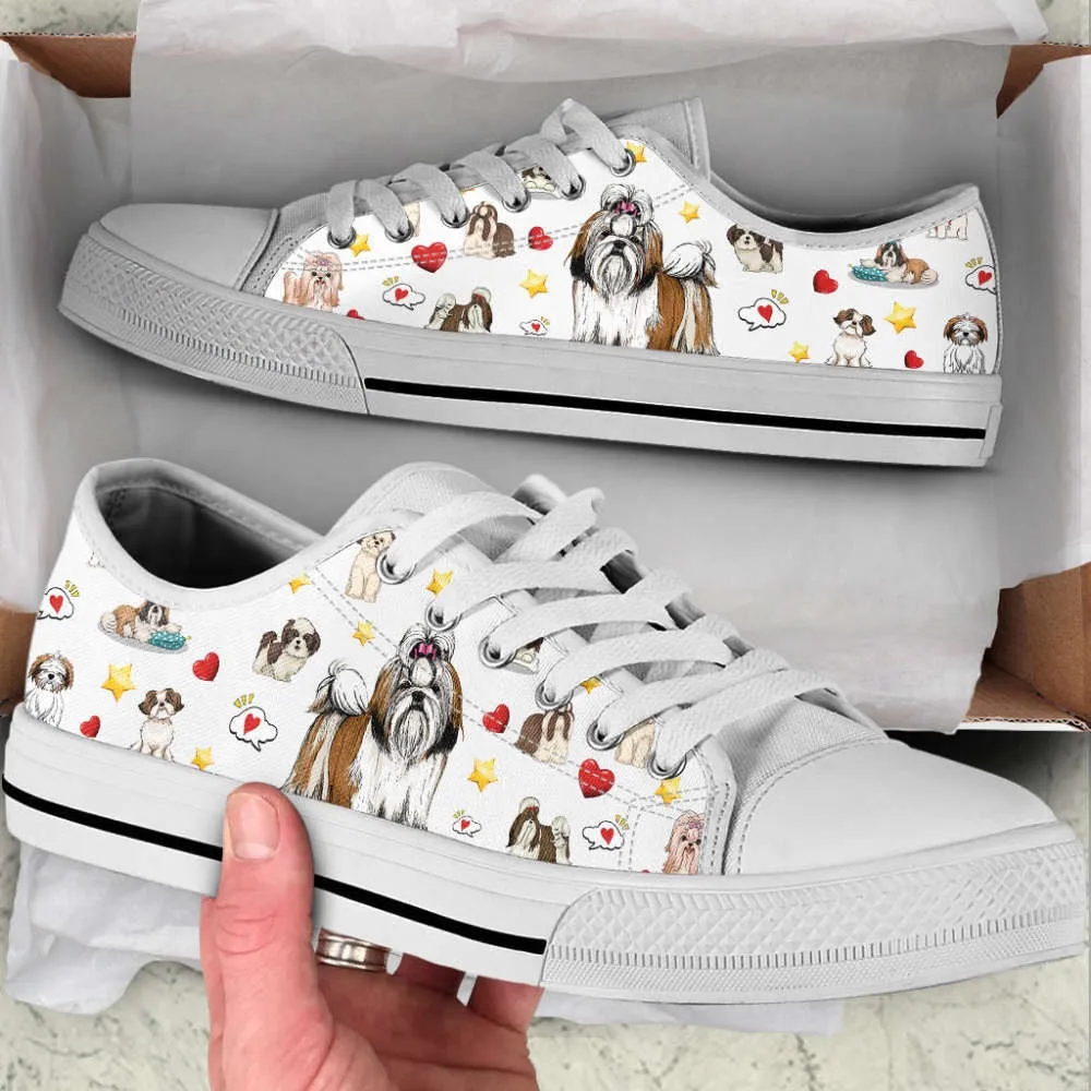 Shih Tzu Heart Star Low Top Shoes Canvas Sneakers Casual Shoes, Dog Printed Shoes, Canvas Shoes For Men, Women