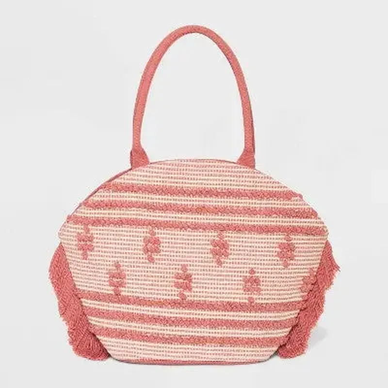 Straw Fringe Tote Handbag