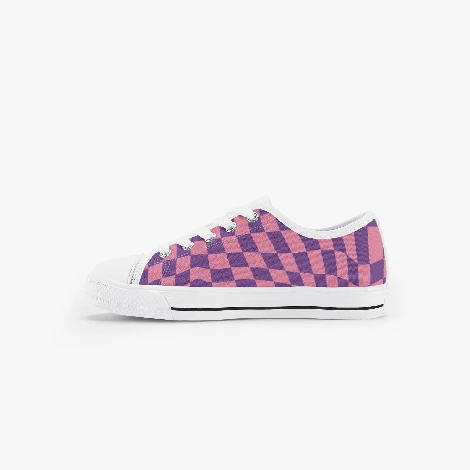 Wavy Checkerboard Pink and Purple Kid’s Low-Top Canvas Shoes, Kid's Sneakers, Trendy shoes for kids