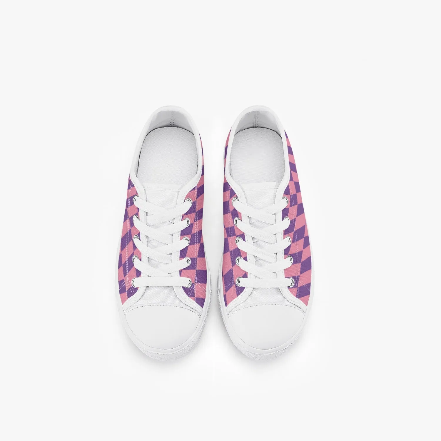 Wavy Checkerboard Pink and Purple Kid’s Low-Top Canvas Shoes, Kid's Sneakers, Trendy shoes for kids