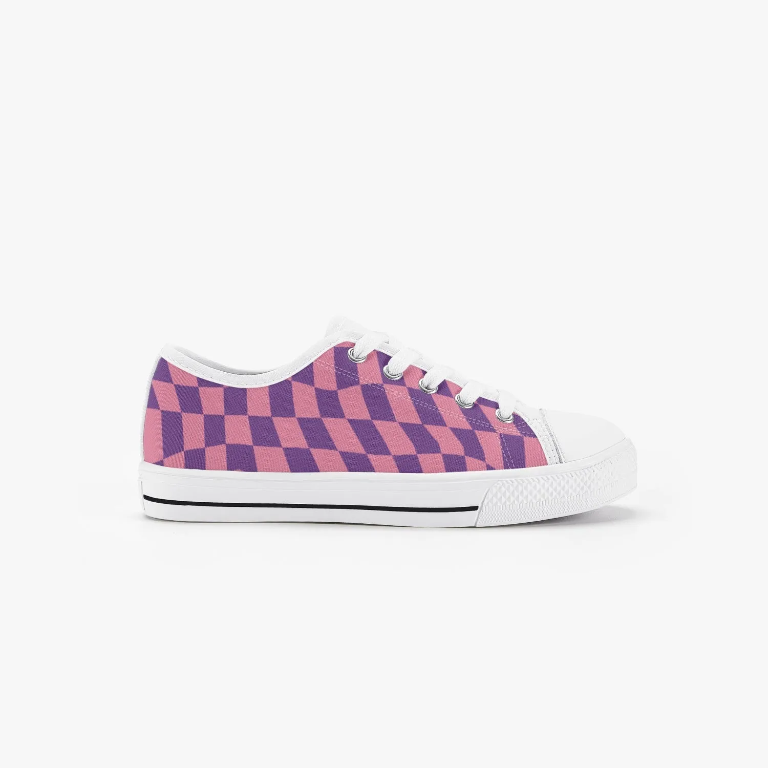 Wavy Checkerboard Pink and Purple Kid’s Low-Top Canvas Shoes, Kid's Sneakers, Trendy shoes for kids