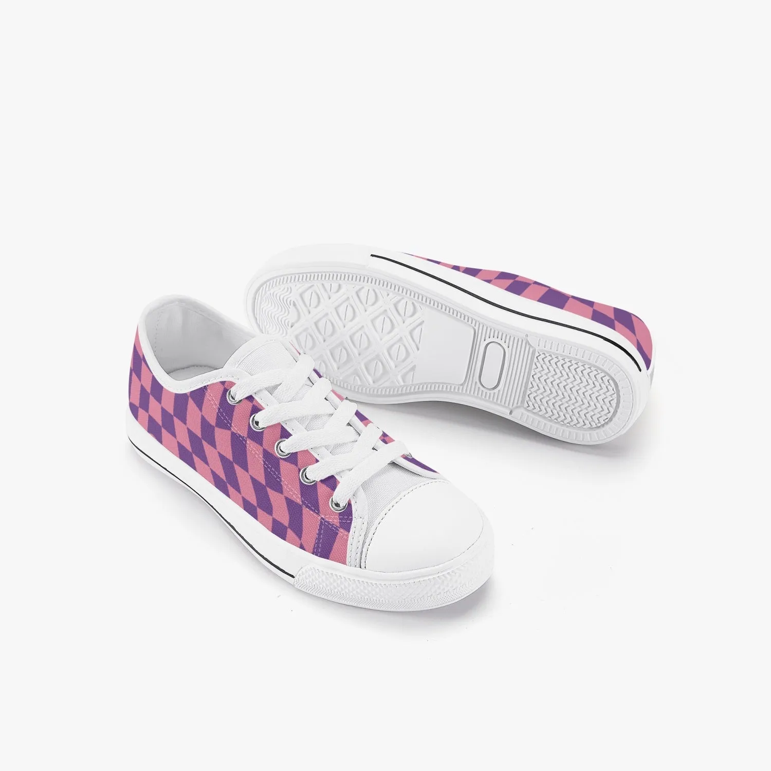 Wavy Checkerboard Pink and Purple Kid’s Low-Top Canvas Shoes, Kid's Sneakers, Trendy shoes for kids