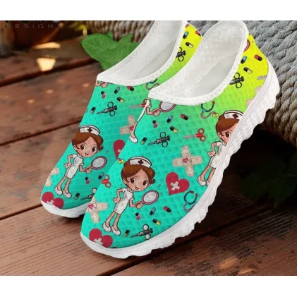 Women 3D Nurse Cartoon Print Flat Shoes