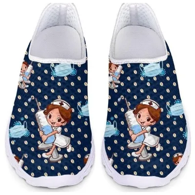 Women 3D Nurse Cartoon Print Flat Shoes