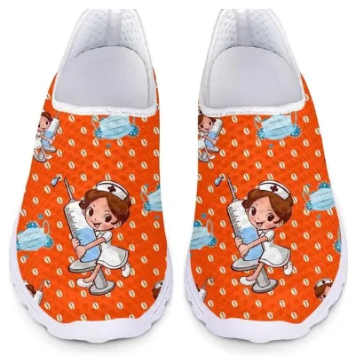 Women 3D Nurse Cartoon Print Flat Shoes