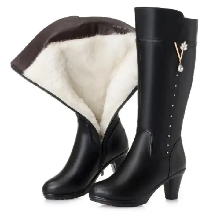 Women Knee High Boots Warm Wool Plush