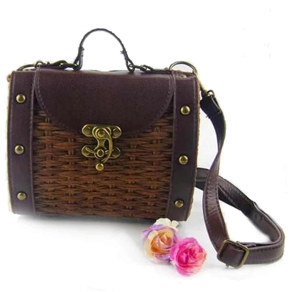 Womens Vintage Look Wicker Straw Handbag