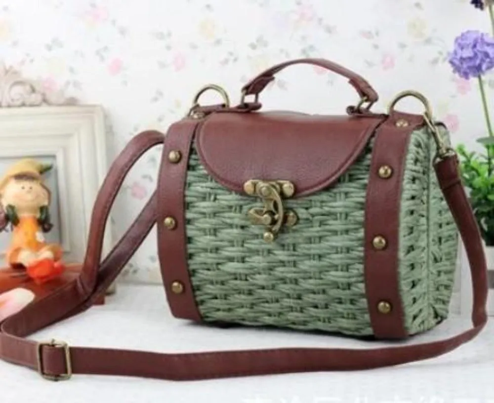 Womens Vintage Look Wicker Straw Handbag