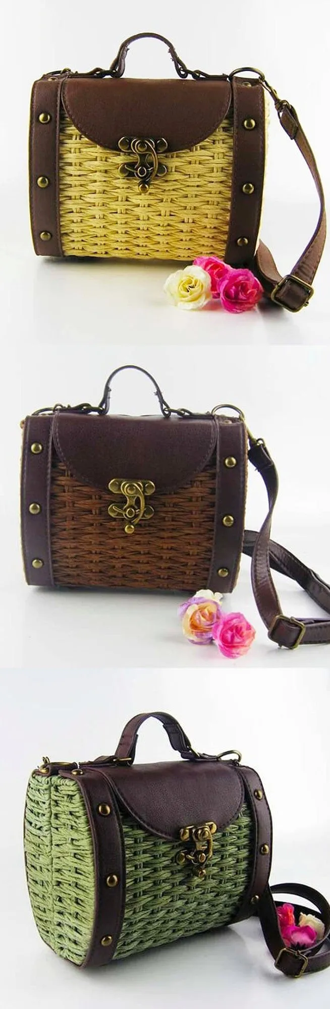 Womens Vintage Look Wicker Straw Handbag