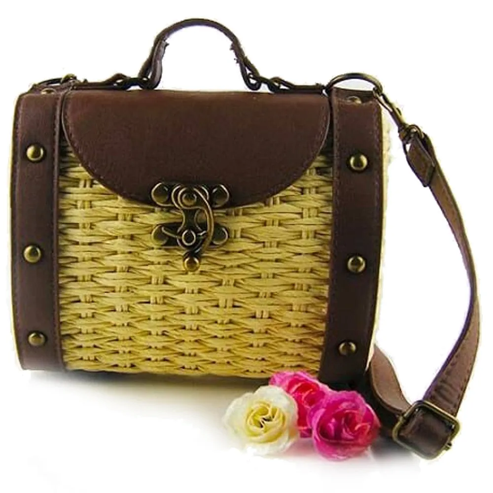 Womens Vintage Look Wicker Straw Handbag