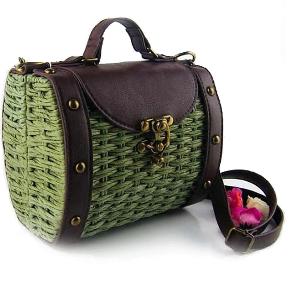 Womens Vintage Look Wicker Straw Handbag